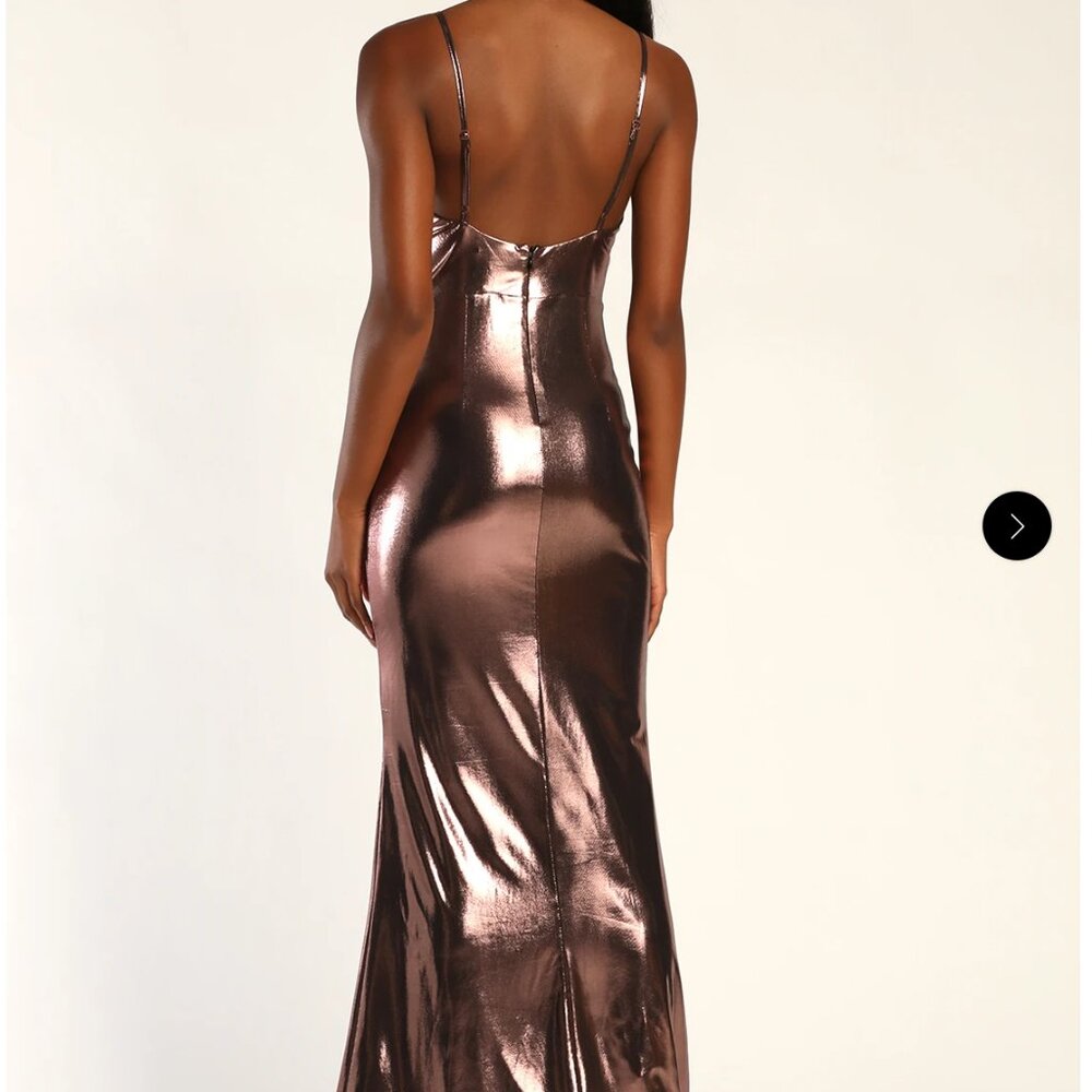 Lulus Gorgeous Behavior Shiny Mauve Pink Surplice Mermaid Maxi Dress - Size L - Picture 3 of 5